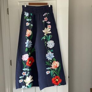 Anthropologie Navy Floral Wide Leg Pants